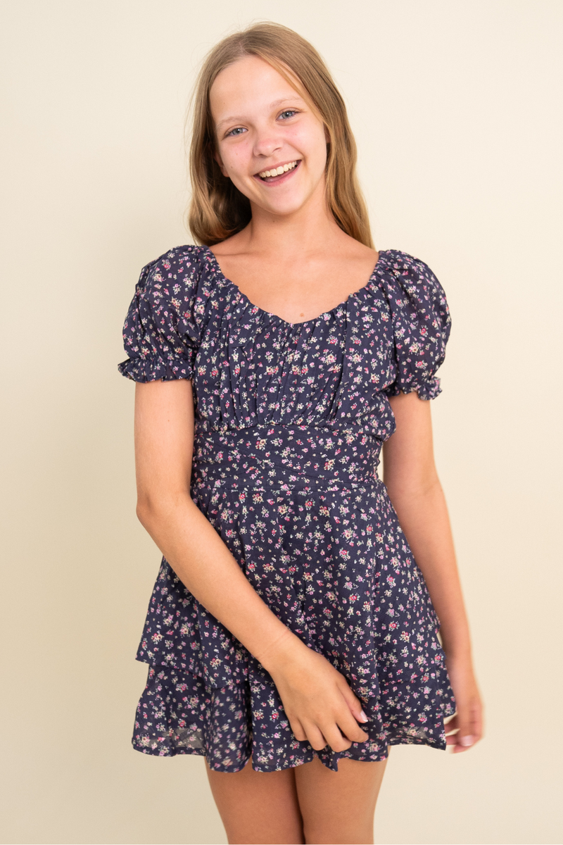 Katie J Girls Delilah Dress in Midnight Ditsy