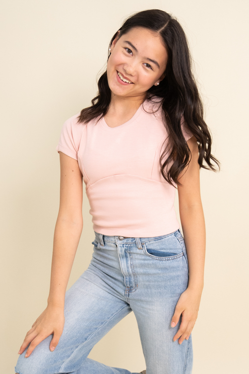 Ribbed Cap Sleeve Baseball Tee By TENLY
