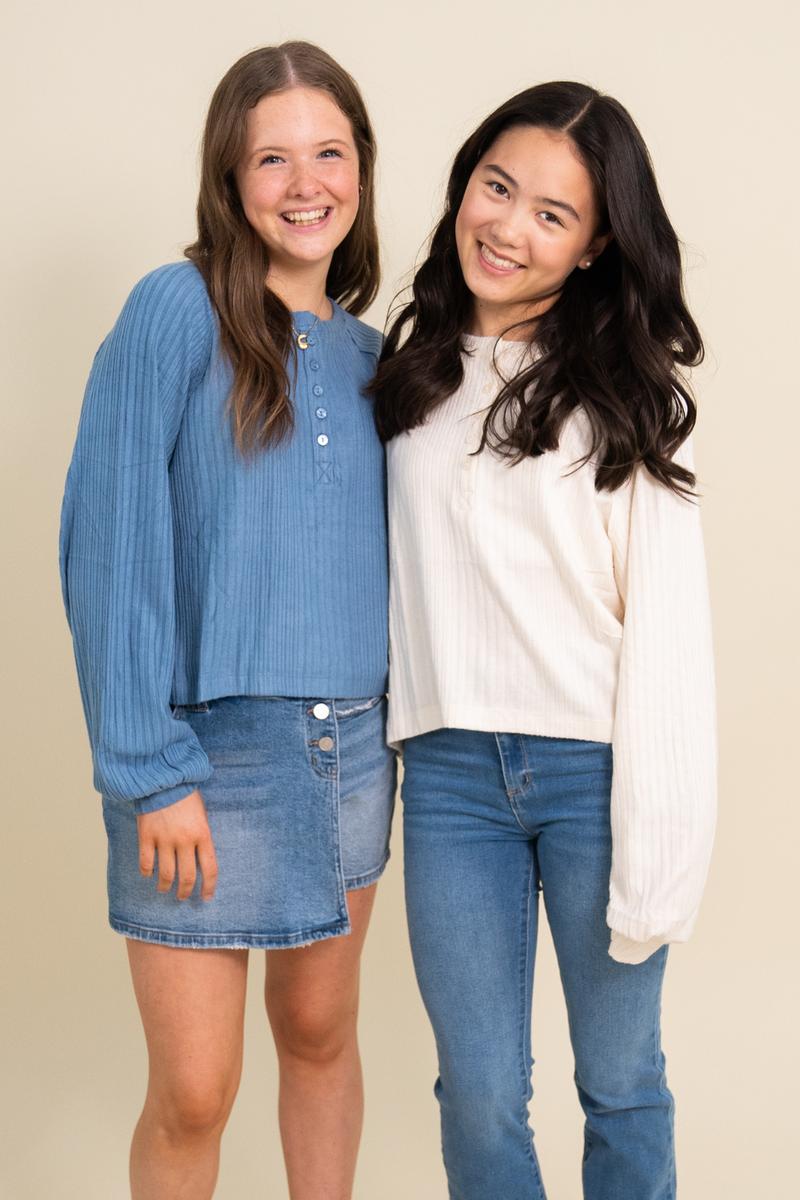 Brushed Ribbed Oversized Henley Top