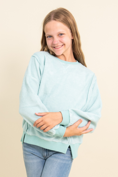 Fleece Raw Edge Pullover Sweatshirt By Love Daisy