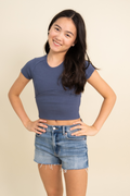 Ribbed Cap Sleeve Baseball Tee By TENLY