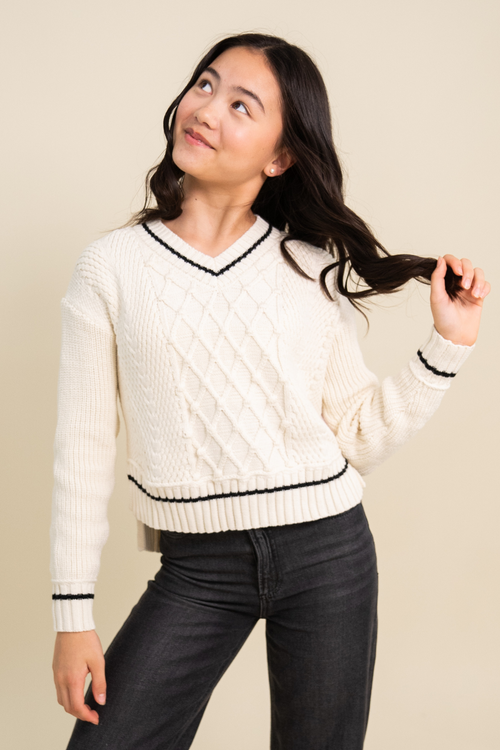 Jenna V-Neck Cable Sweater By Love Daisy