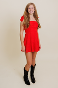 Lucy in the Sky Textured Floral A-Line Dress in Red