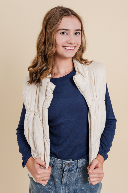 Girls Oatmeal Puffer Vest by Sadie & Sage