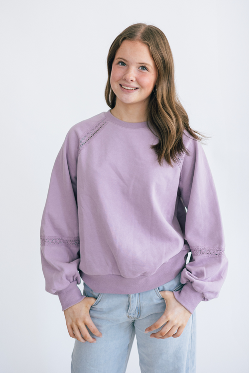Lace Trim Cutout Sweatshirt
