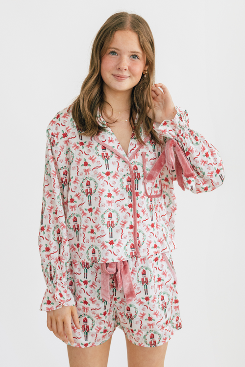 Nutcracker Satin Button Up PJ Set By Peach Love California