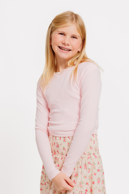 Girls Long Sleeve Livi Tee in Ballet Pink by Katie J NYC