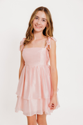 Sweet Shoulder Tie Shimmer Dress