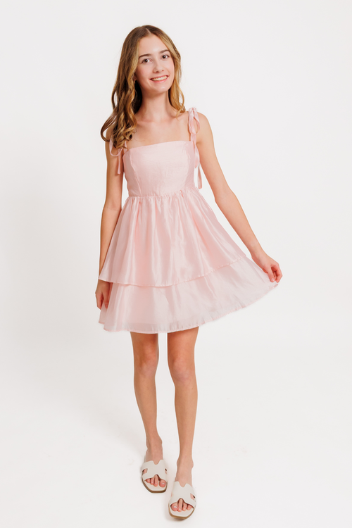 Sweet Shoulder Tie Shimmer Dress