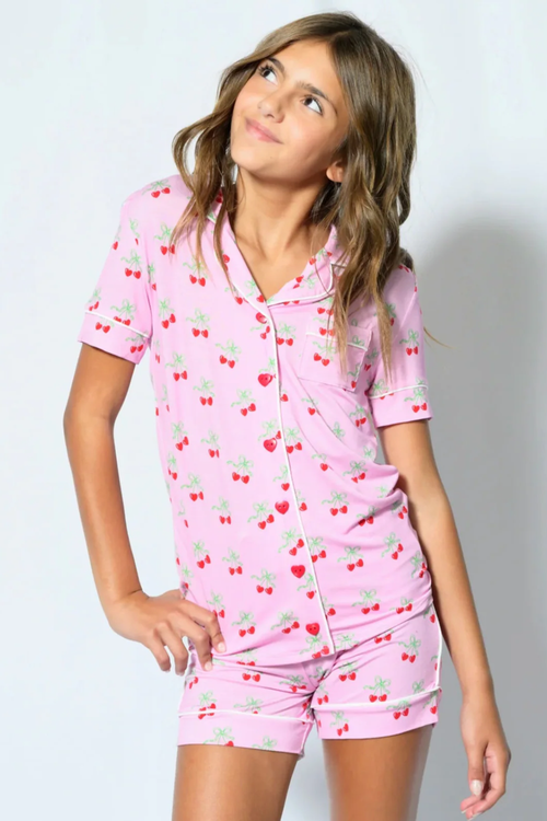 Juniors PJ Set by in Cherry Bow Print by Katie J