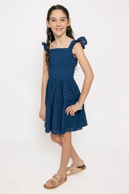 The Bianca Dress in Navy Eyelet by Miss Behave