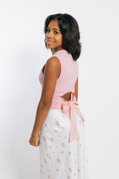 Back Tie Sleeveless Sweater Top