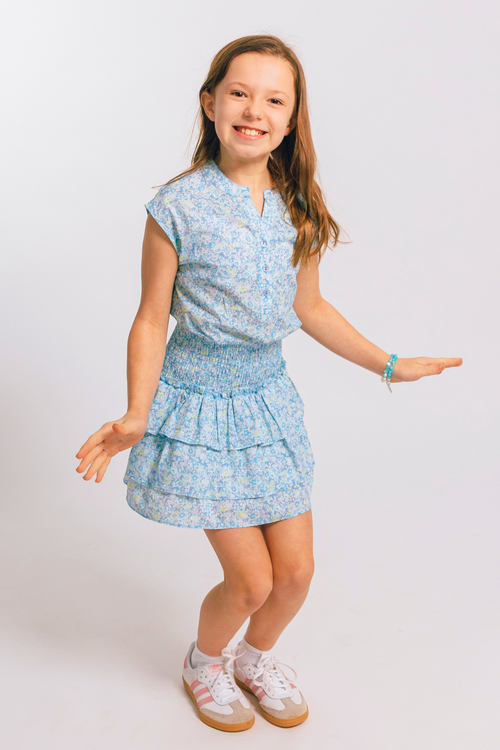 Drew Dress In Aqua Floral by PLEAT