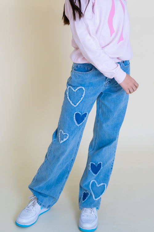 Heart Patch Wide Leg Jean by Tractr Girls