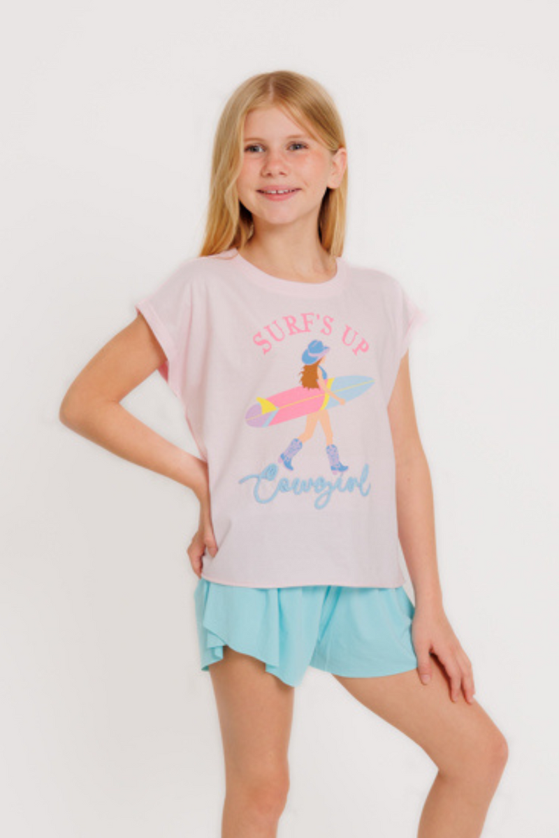 Surf's Up Cowgirl Embroidery Graphic Shirt By Paper Flower