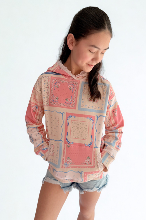 Floral Tile Print Hoodie by Paper Flower
