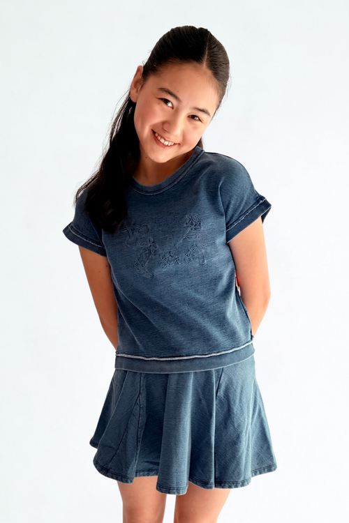 Denim Embroidery Crossed Back Top by Paper Flower