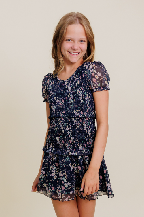 Flowers by Zoe Chiffon Smocked Short Sleeve Dress