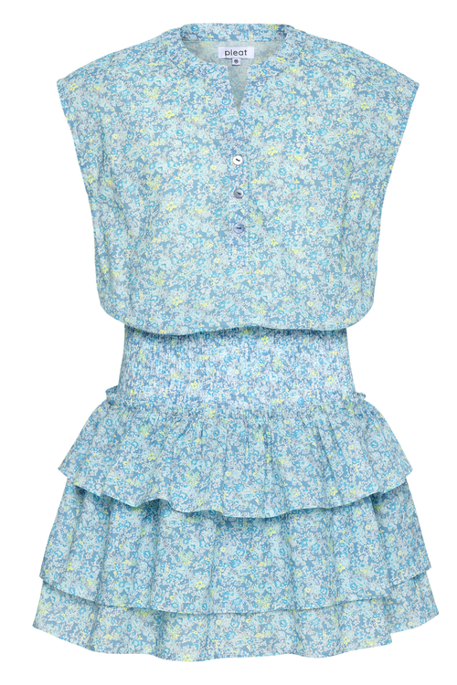 Drew Dress In Aqua Floral by PLEAT