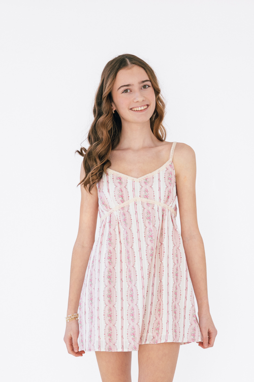 Juniors Bloom Dress in Pink Cottage Stripe by Katie J NYC