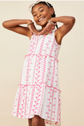 Girls Botanical Embroidered Ruffle Tiered Tank Dress