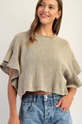 Waffle Knit Flutter Sleeve Top