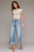 Ella Vintage Wash Cuffed Wide Leg Jean by HIDDEN