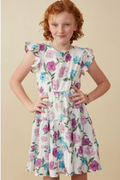 Girls Floral Print Ruffle Sleeve Dress
