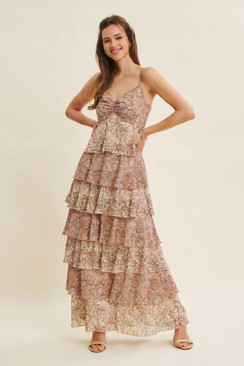 Madison Romantic Floral Tiered Maxi Dress