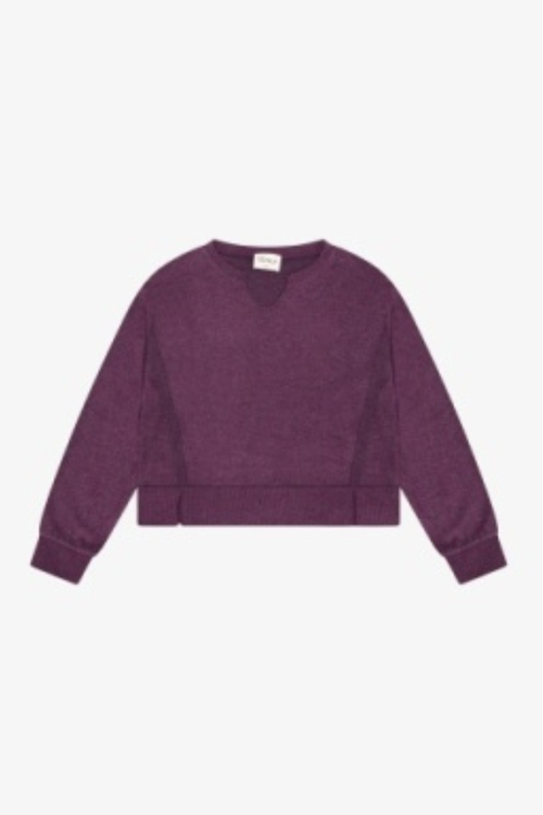Hacci Jersey Cropped Split Neck Tunic in Plum By TENLY