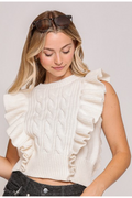 Ruffle Sleeve Cable Knit Top