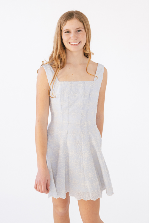 Lillian Embroidered Square Neck Line Mini Dress