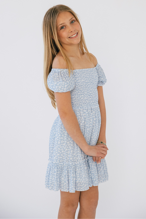 Girls Molly Dress in Blue Floral by Katie J