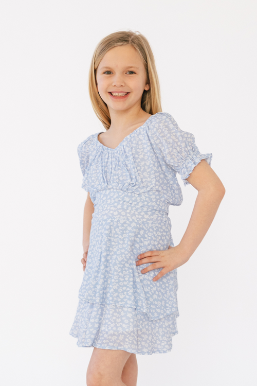 Girls Delilah Dress in Blue Floral by Katie J