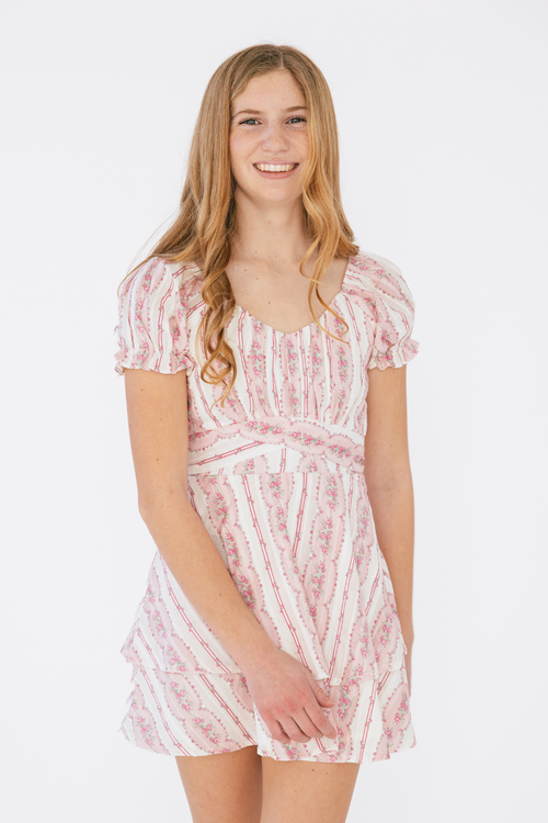 Juniors Delilah Dress in Pink Cottage Stripe by Katie J NYC