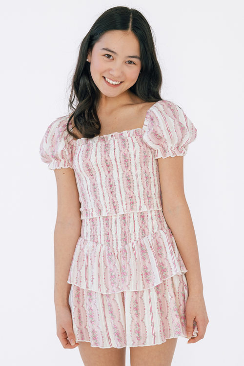 Girls Lainey Dress in Pink Cottage Stripe by Katie J NYC