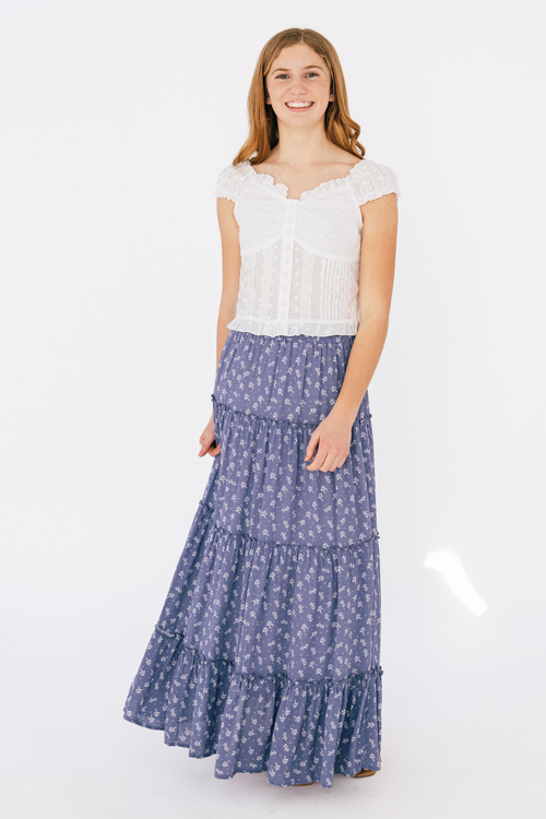 Juniors Poppy Skirt in Blue Blossom by Katie J NYC