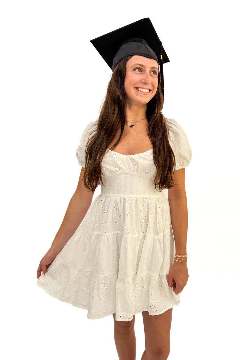 Emmy Eyelet Puff Sleeve Tiered Dress