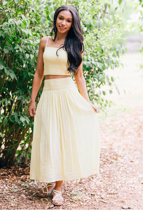 Smocked Top & High Waisted Smocked Midi Skirt Set