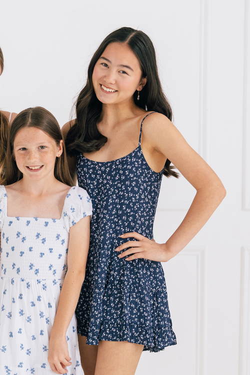 Katie J Girls Iris Dress in Evening Blue Floral