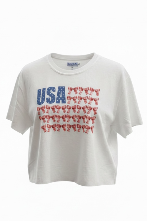 USA Bow Flag Graphic Crop Tee