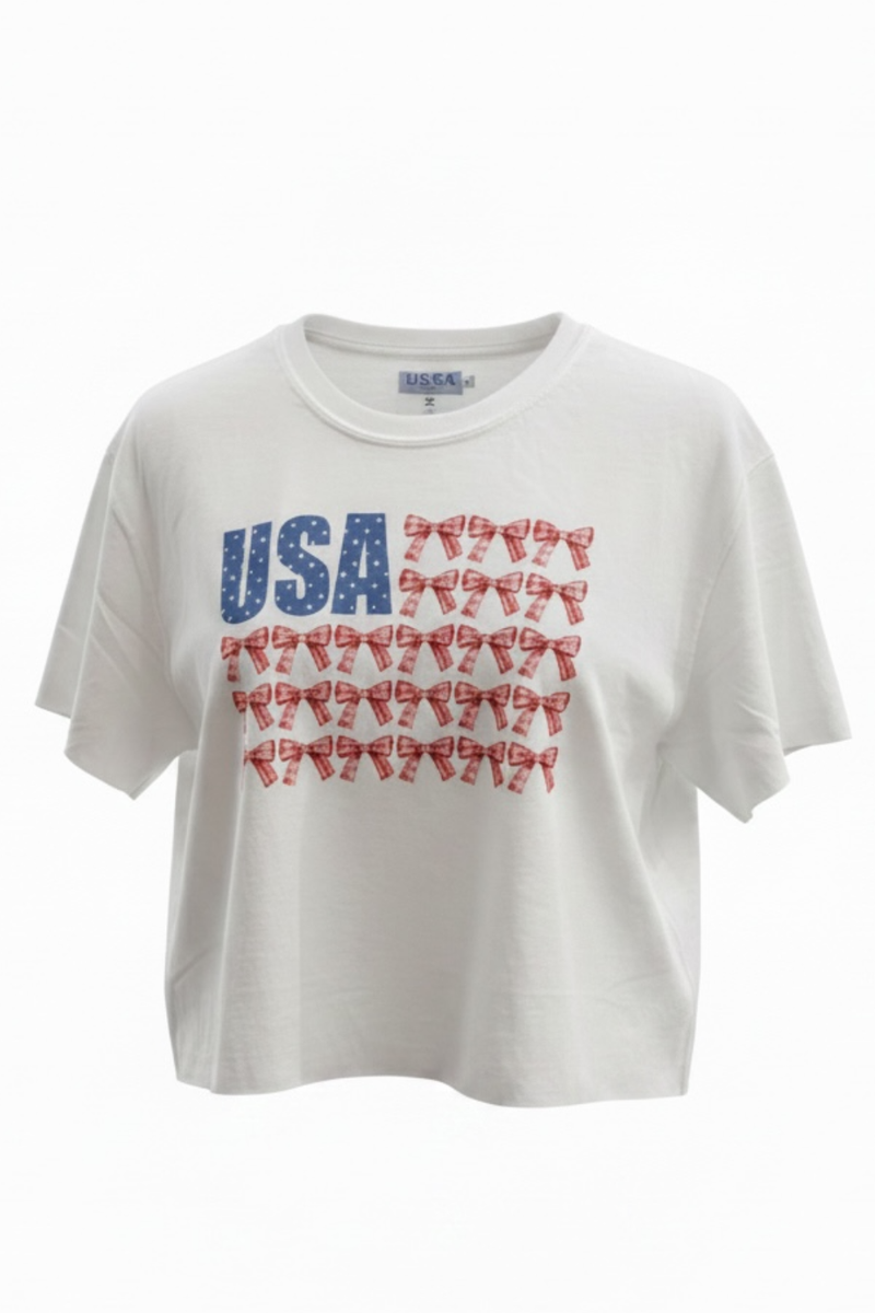 USA Bow Flag Graphic Crop Tee