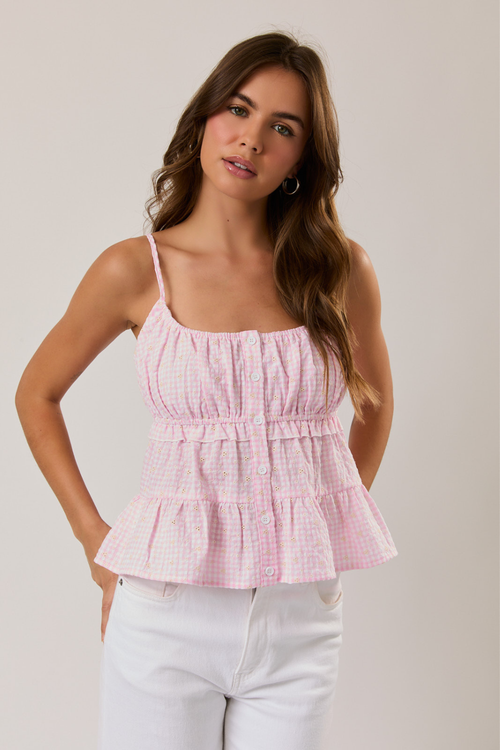Pink Gingham Spaghetti Strap Top