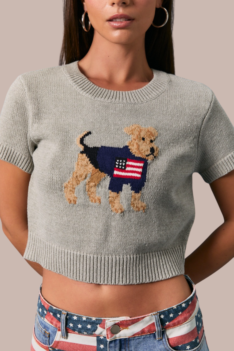 USA Dog Short Sleeve Sweater Top