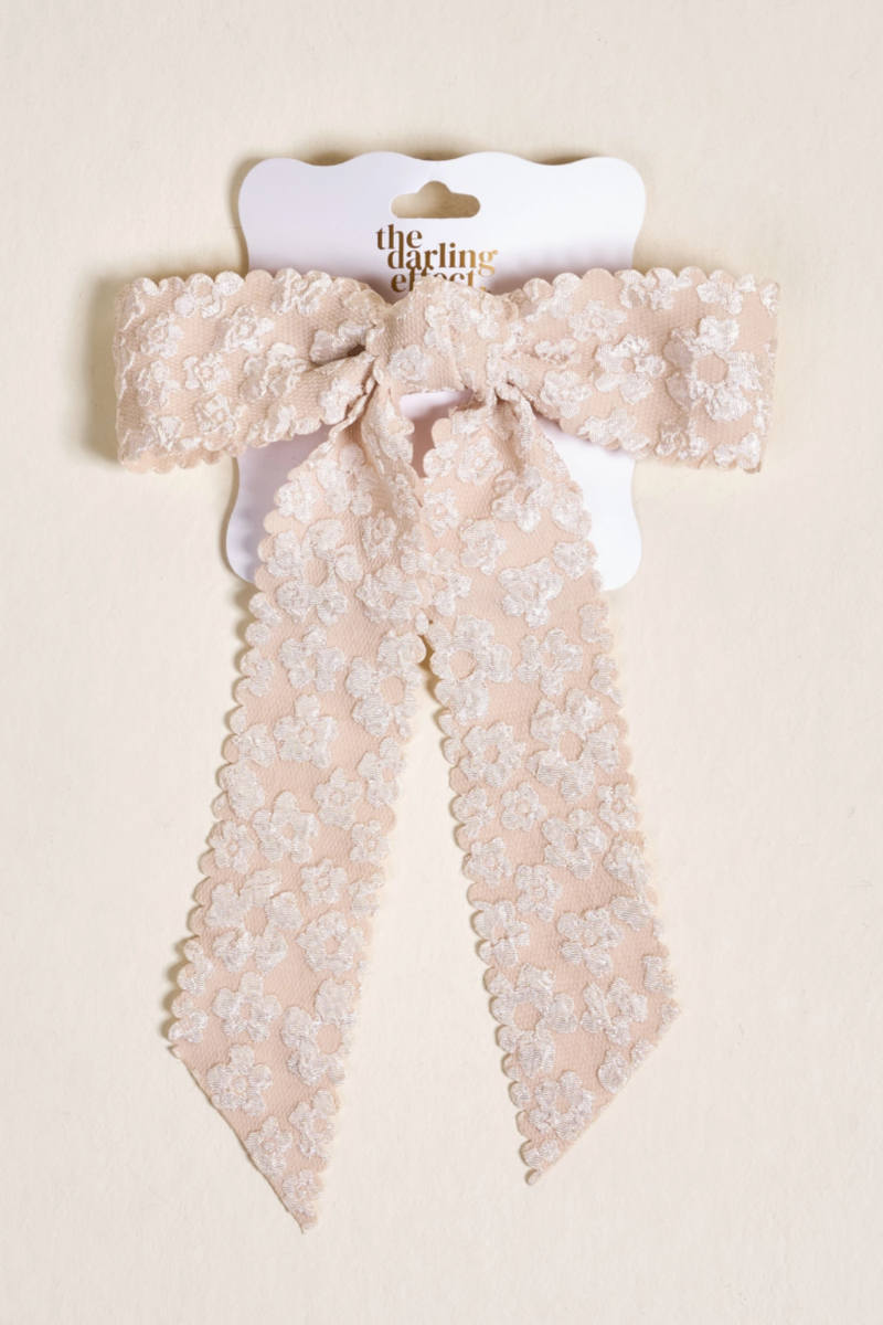Floral Scallop Hair Bow in Champagne