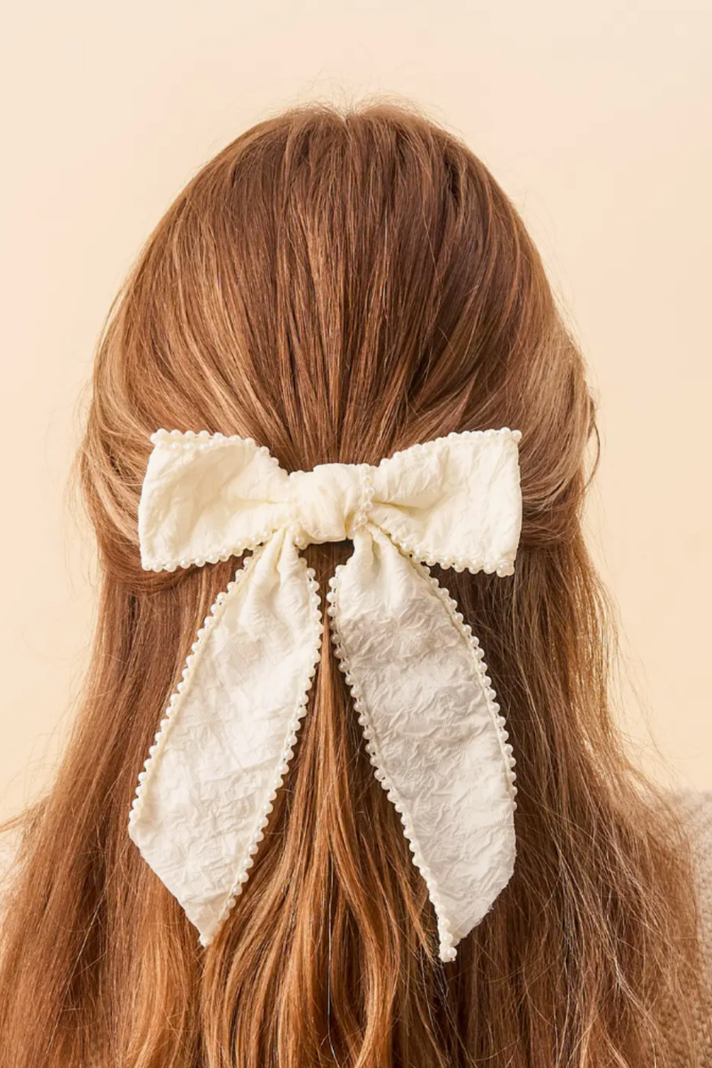 Pearl Hair Bow in Cream