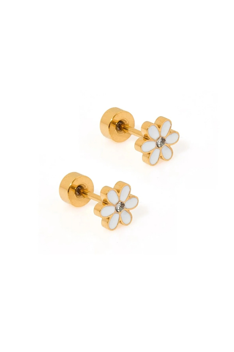 Alli White Screwback Stud Earrings by Linny Co