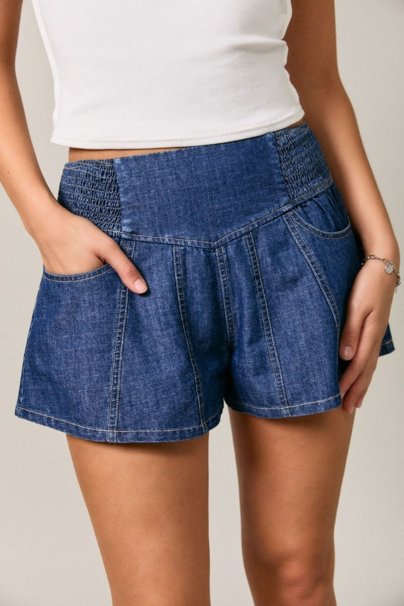 Mid Waist Smocking Detail Shorts