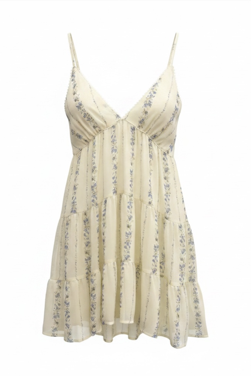 Blue Floral Tiered Babydoll Dress