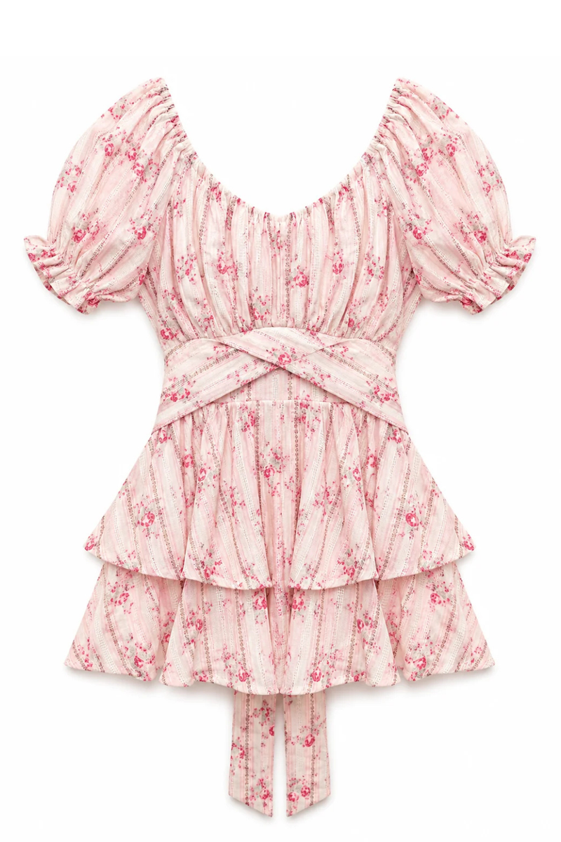 Katie J NYC Girls Delilah Dress in Rose Floral Stripe